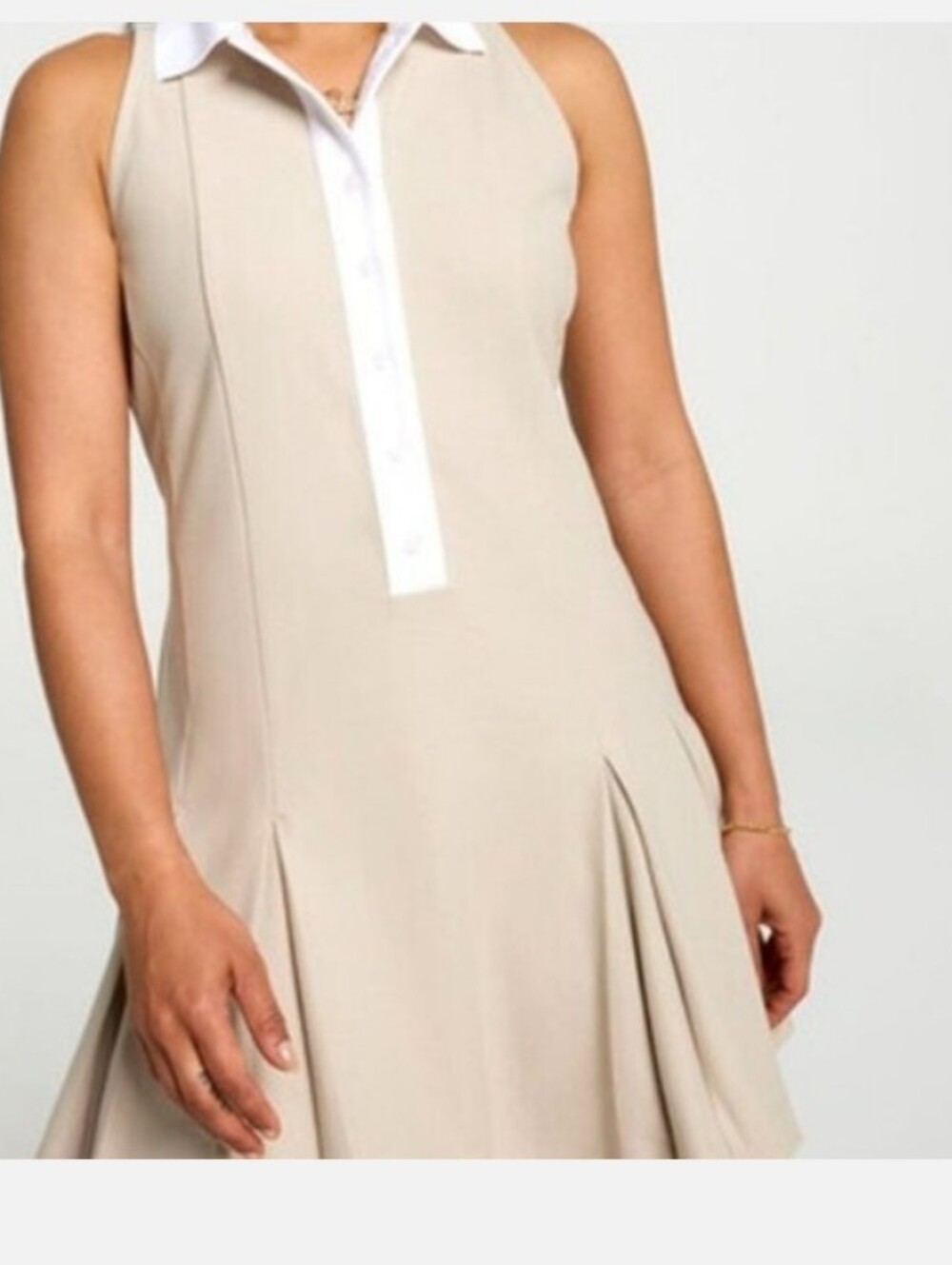 Sleeveless Beige Polo Mini Dress with White Trim
